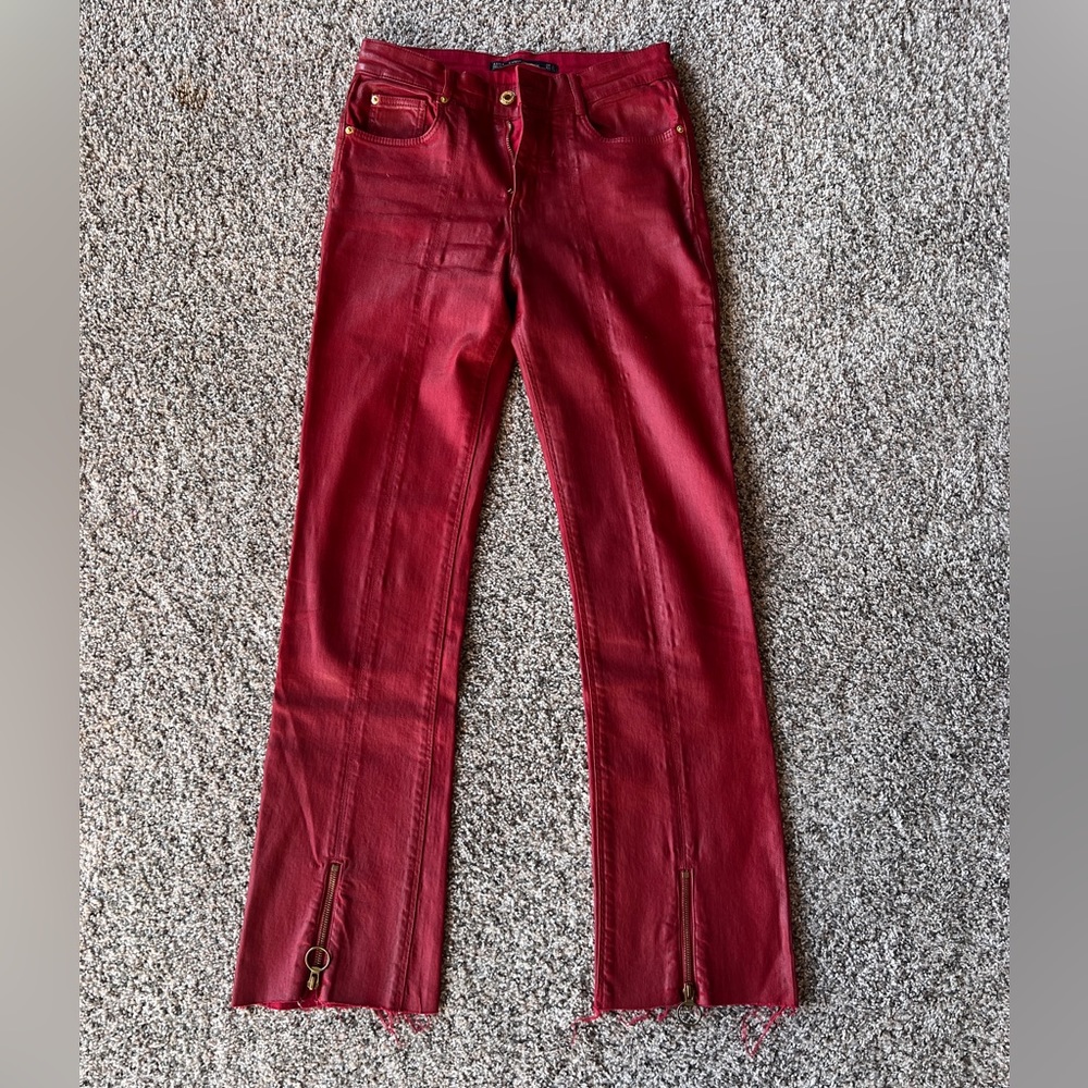 Zara Leather Effect Jeans size 26 flared split bottom